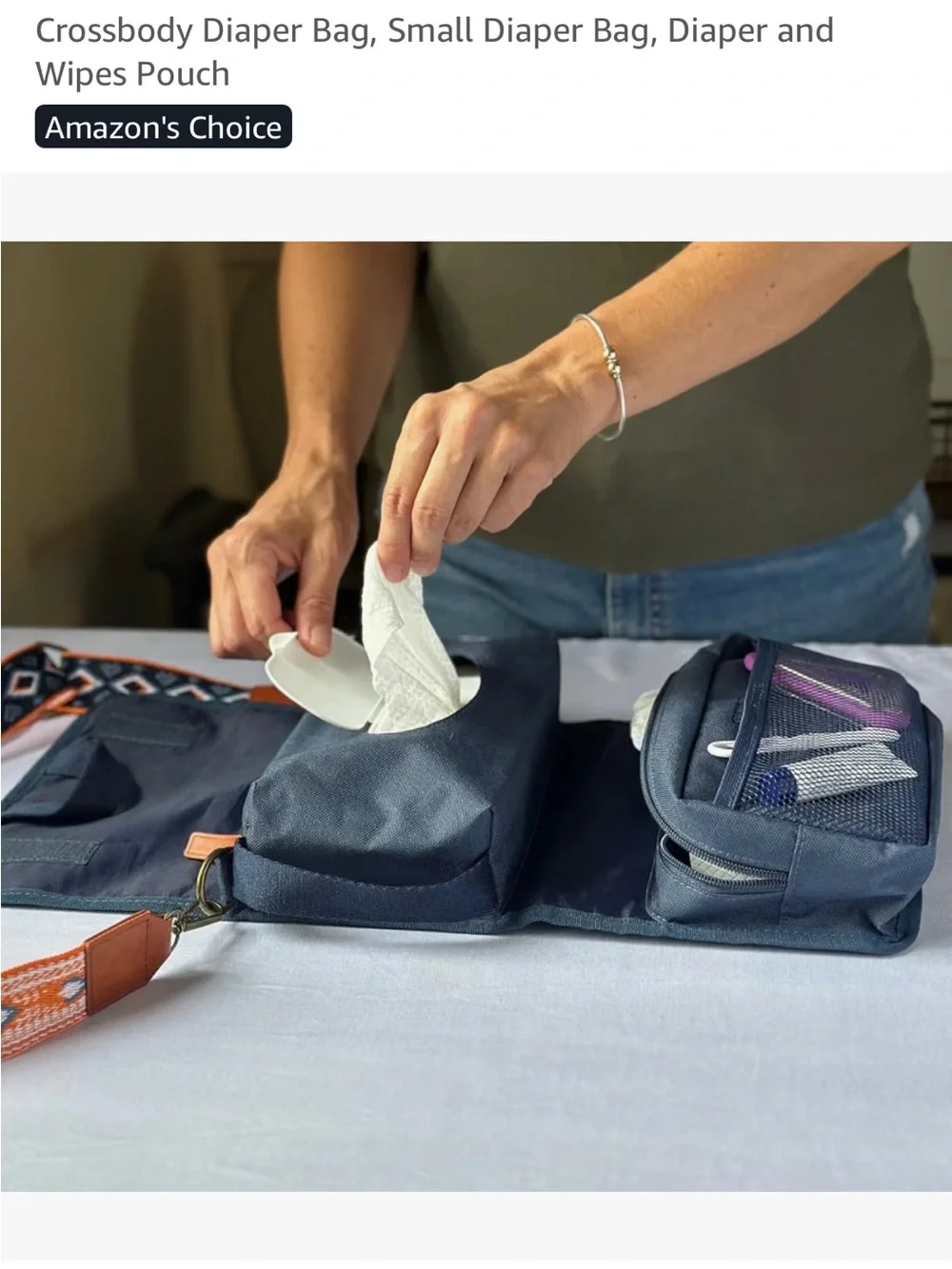 Navy Crossbody small diaper Bag with Orange Accents